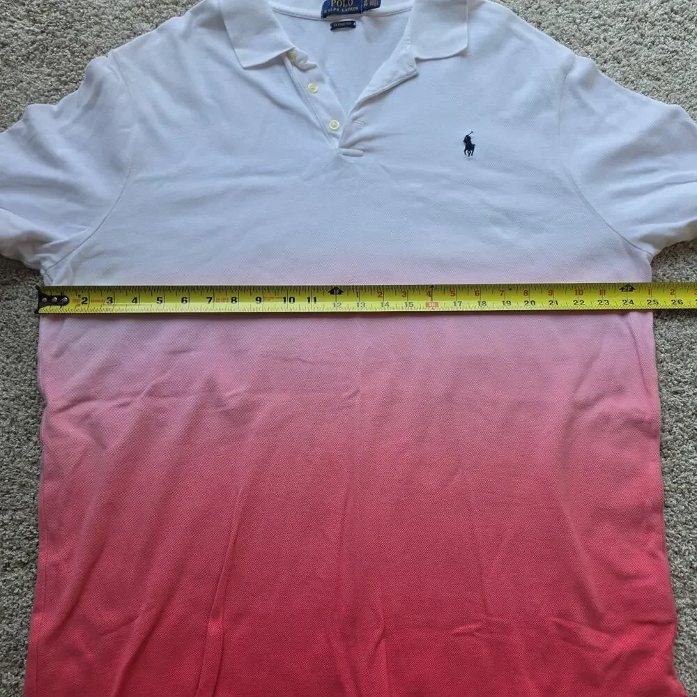 Polo Ralph Lauren Polo Shirt - Men's XL - Red Pink White Gradient Basic Logo Tee
